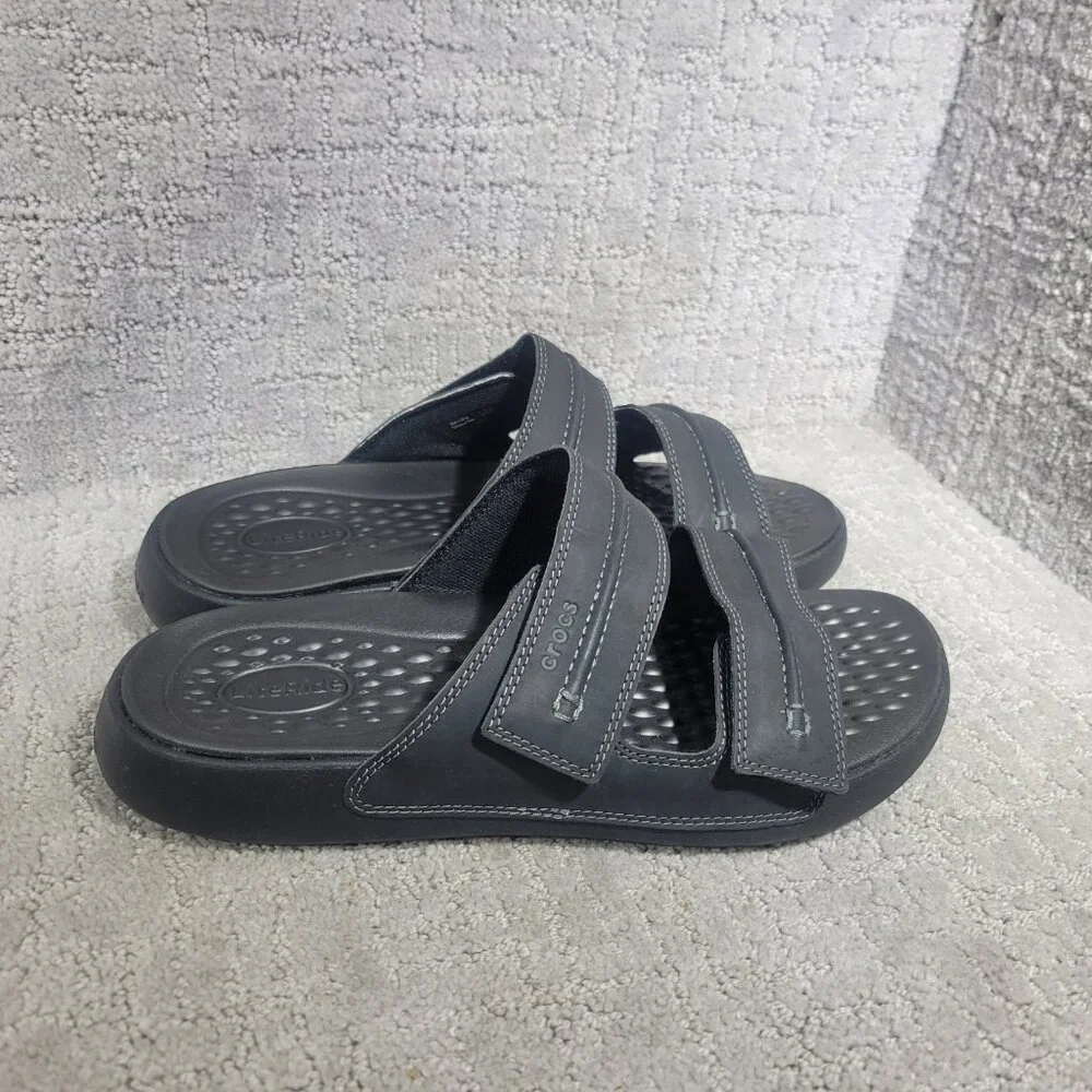 Crocs Yukon Vista II 209396 Mens Size US 9 Black Leather Slide Sandal Shoes